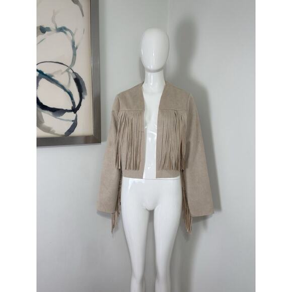 Unbranded Jackets & Blazers - Women’s Boho Western Fringe Faux Suede Jacket Beige Festival Cowgirl Size L